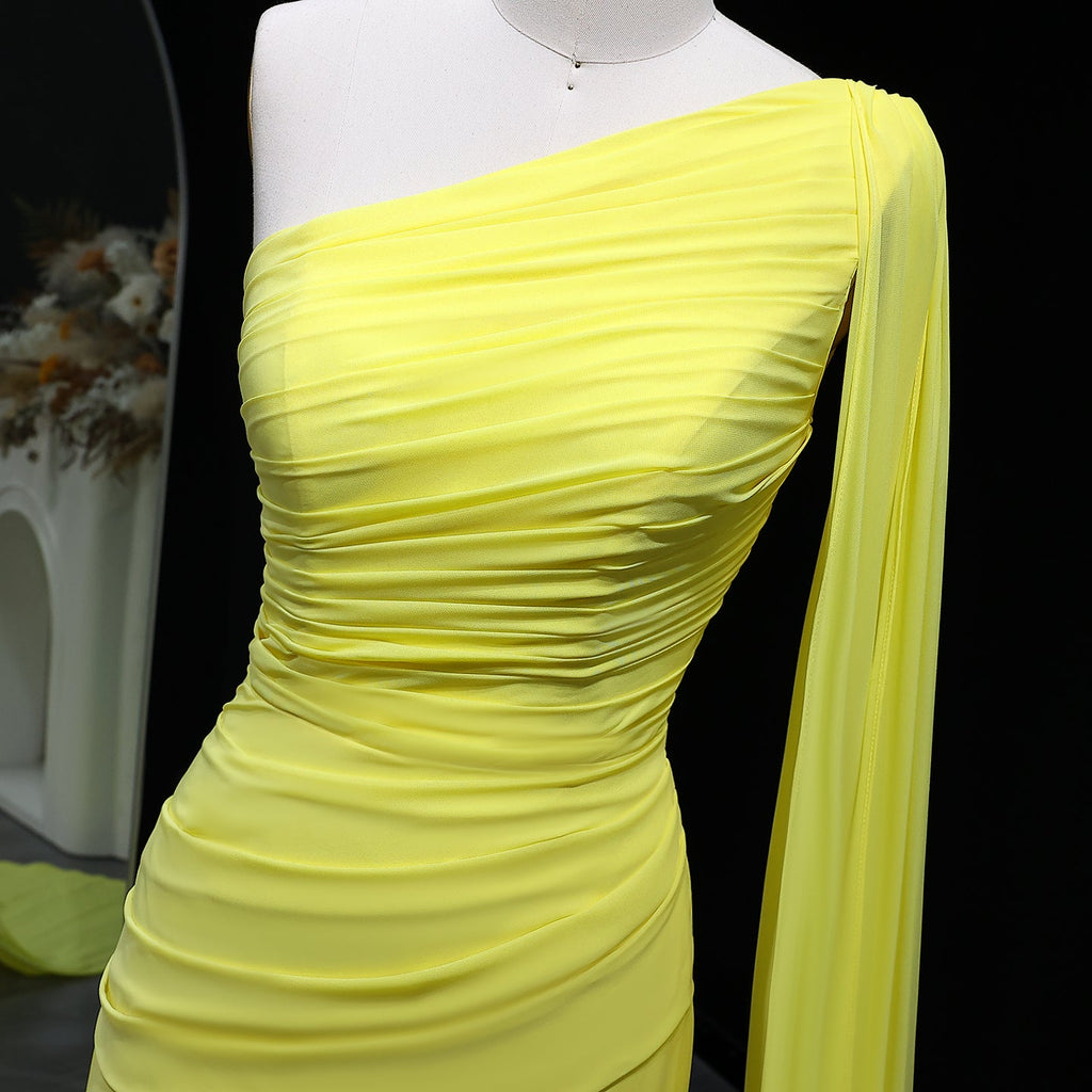 Elegant Yellow Mermaid Evening Dress with Cap Sleeves SF091