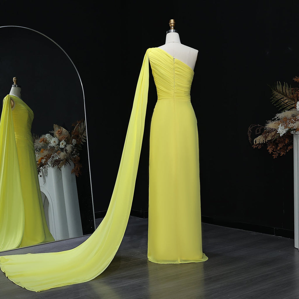 Elegant Yellow Mermaid Evening Dress with Cap Sleeves SF091