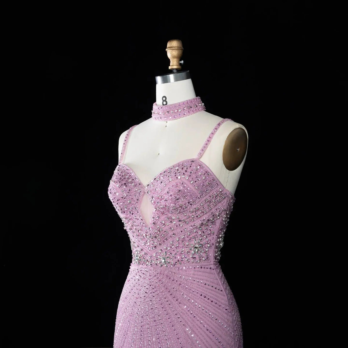Pink Spaghetti Strap Mermaid  Hand Beaded  With High Side Split  Evening  Dress  SS188