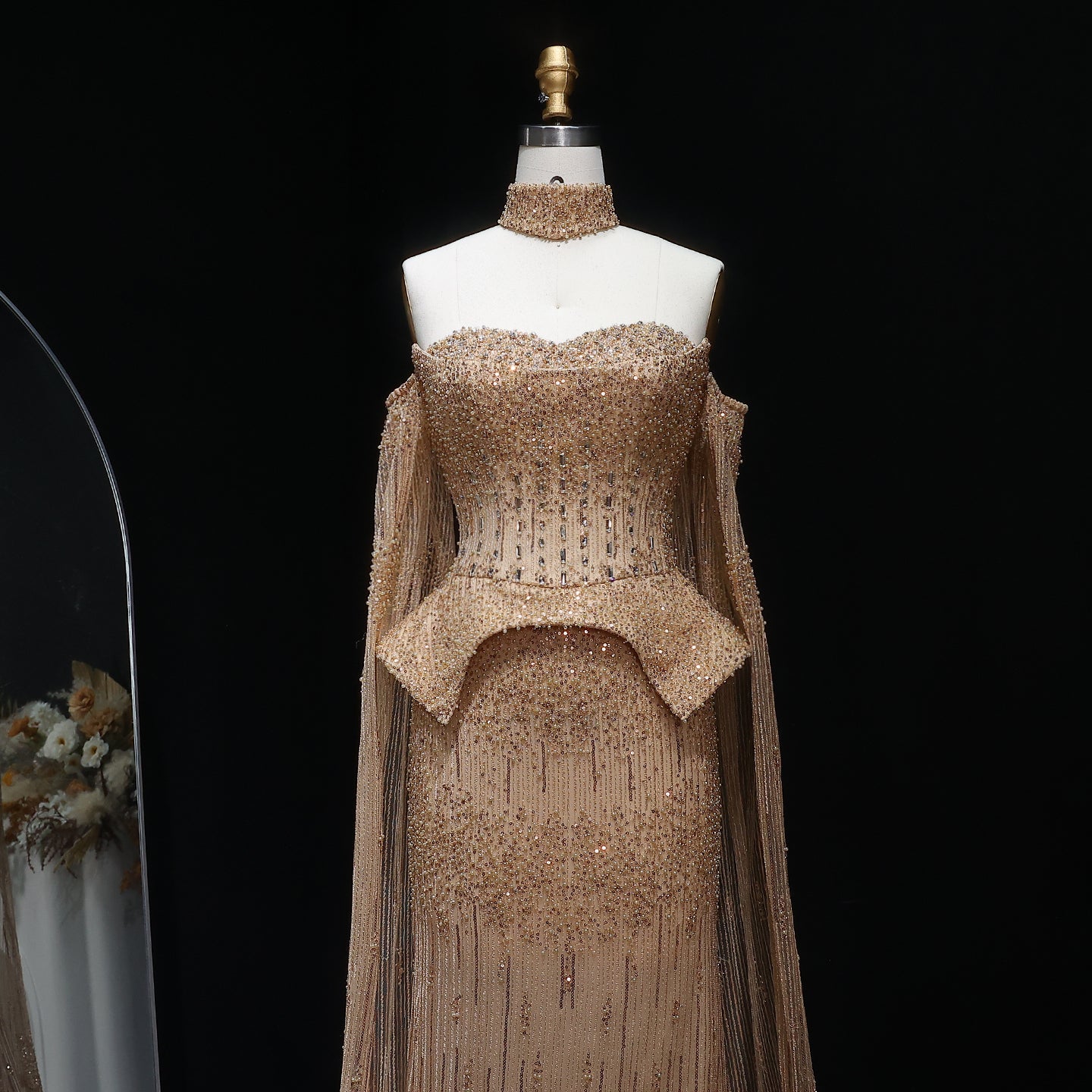 Stunning Crystal Evening Dress with Cape Sleeves SS558