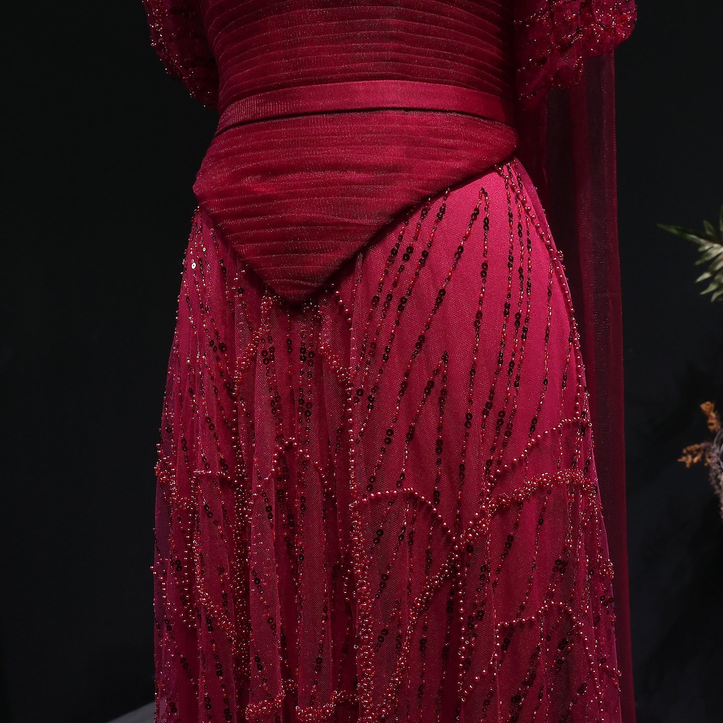 Romantic Beaded Pink Off Shoulder Evening Dress with Scarf SS766