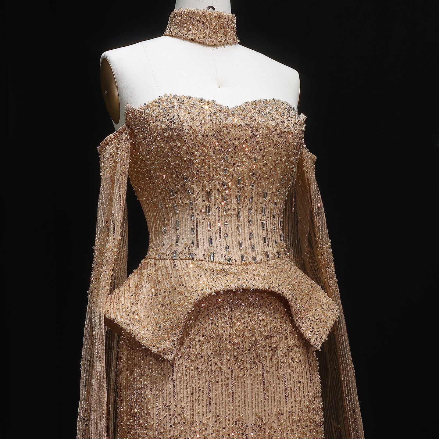 Stunning Crystal Evening Dress with Cape Sleeves SS558