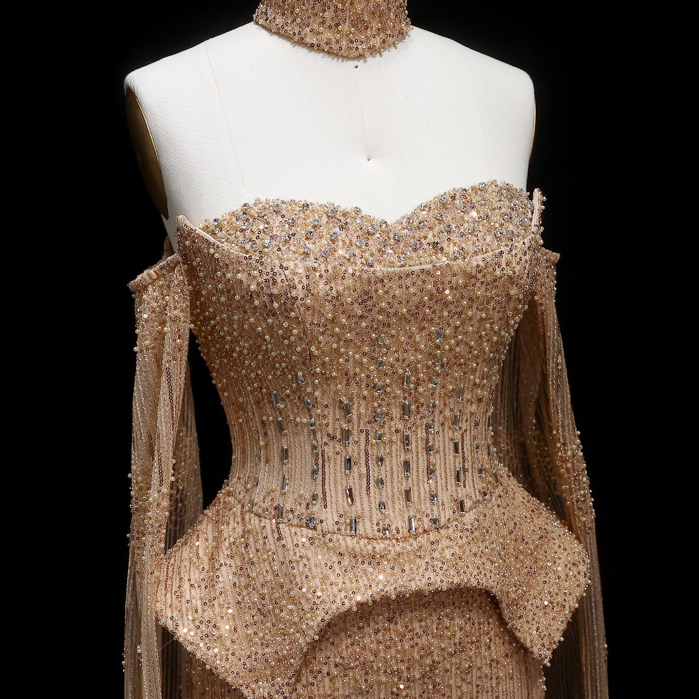 Stunning Crystal Evening Dress with Cape Sleeves SS558