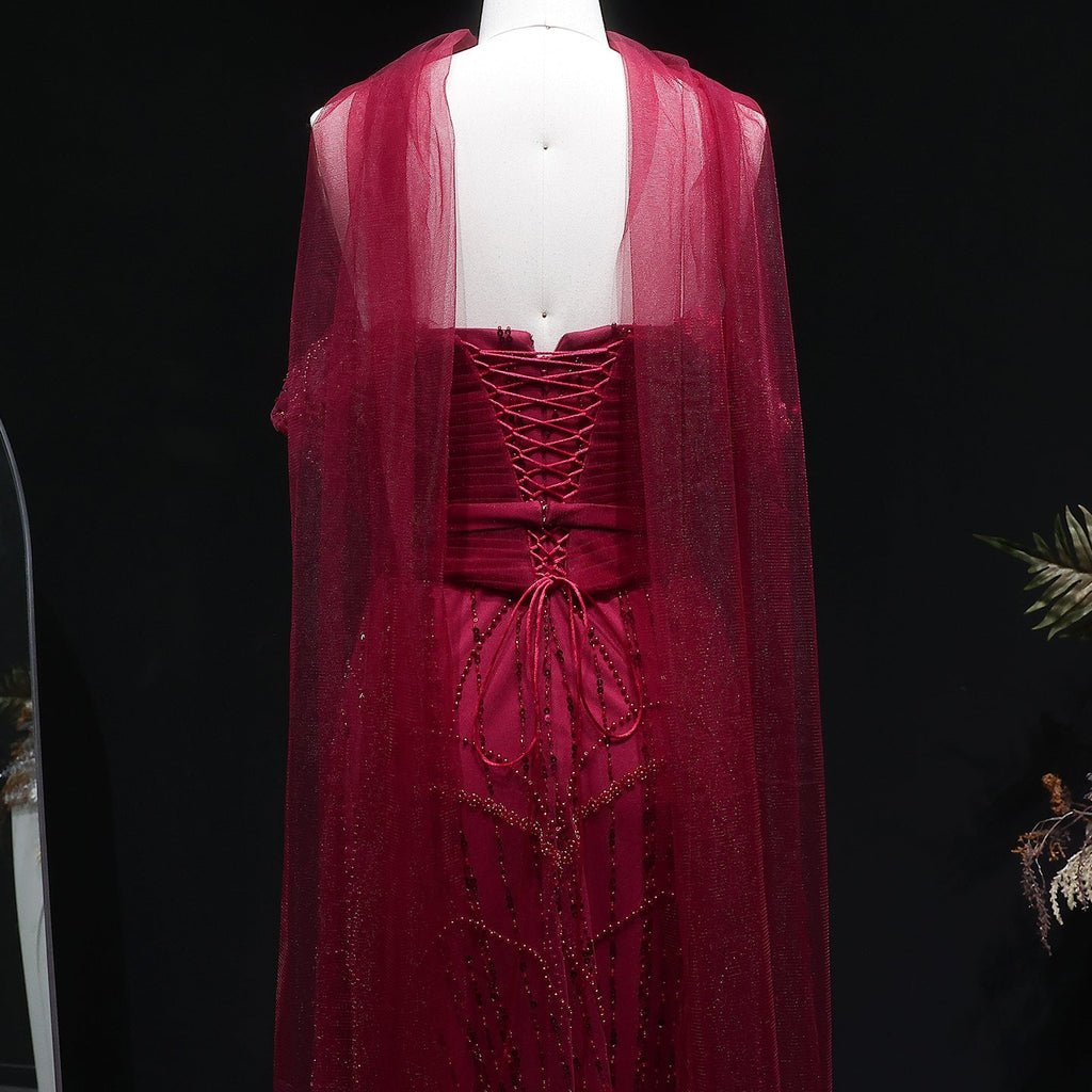 Romantic Beaded Pink Off Shoulder Evening Dress with Scarf SS766