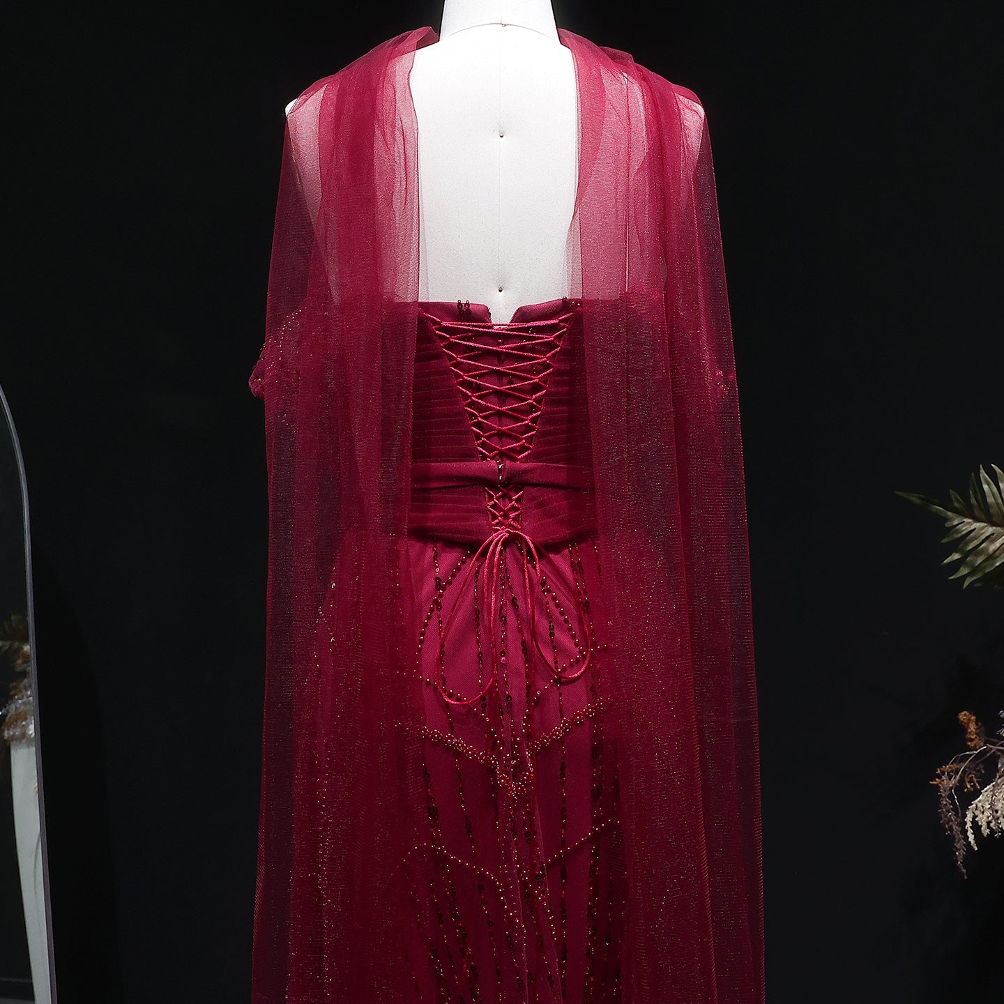 Romantic Beaded Pink Off Shoulder Evening Dress with Scarf SS766