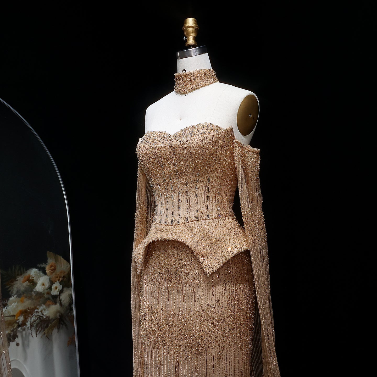 Stunning Crystal Evening Dress with Cape Sleeves SS558