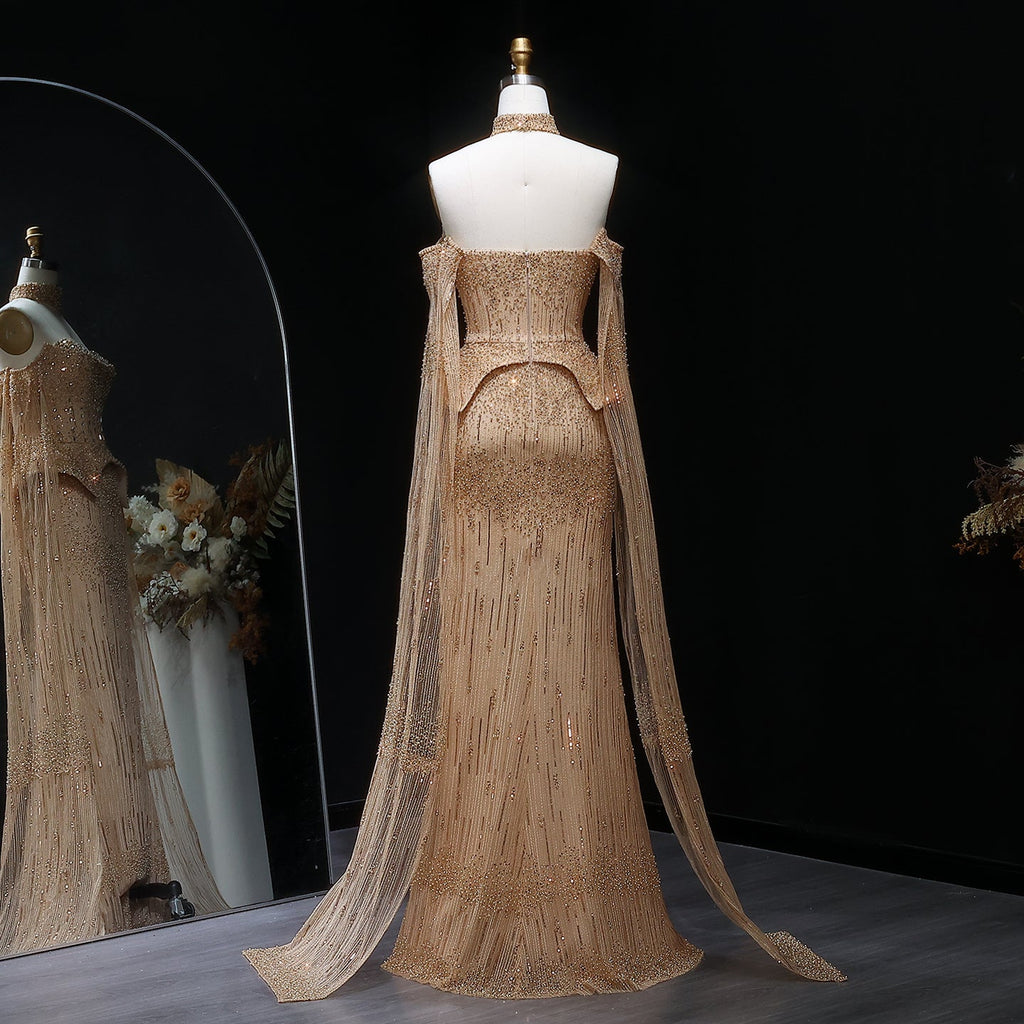 Stunning Crystal Evening Dress with Cape Sleeves SS558