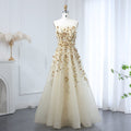 Luxury Beige Evening Dress with 3D Floral Embroidery SS362