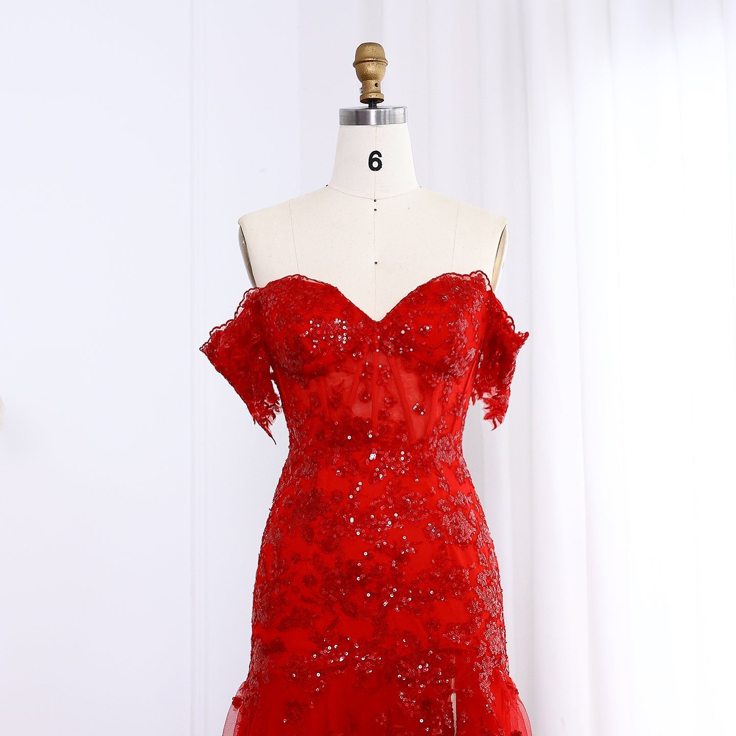 Glamorous Red Layered Ruffle Off-Shoulder Prom Dress SH151