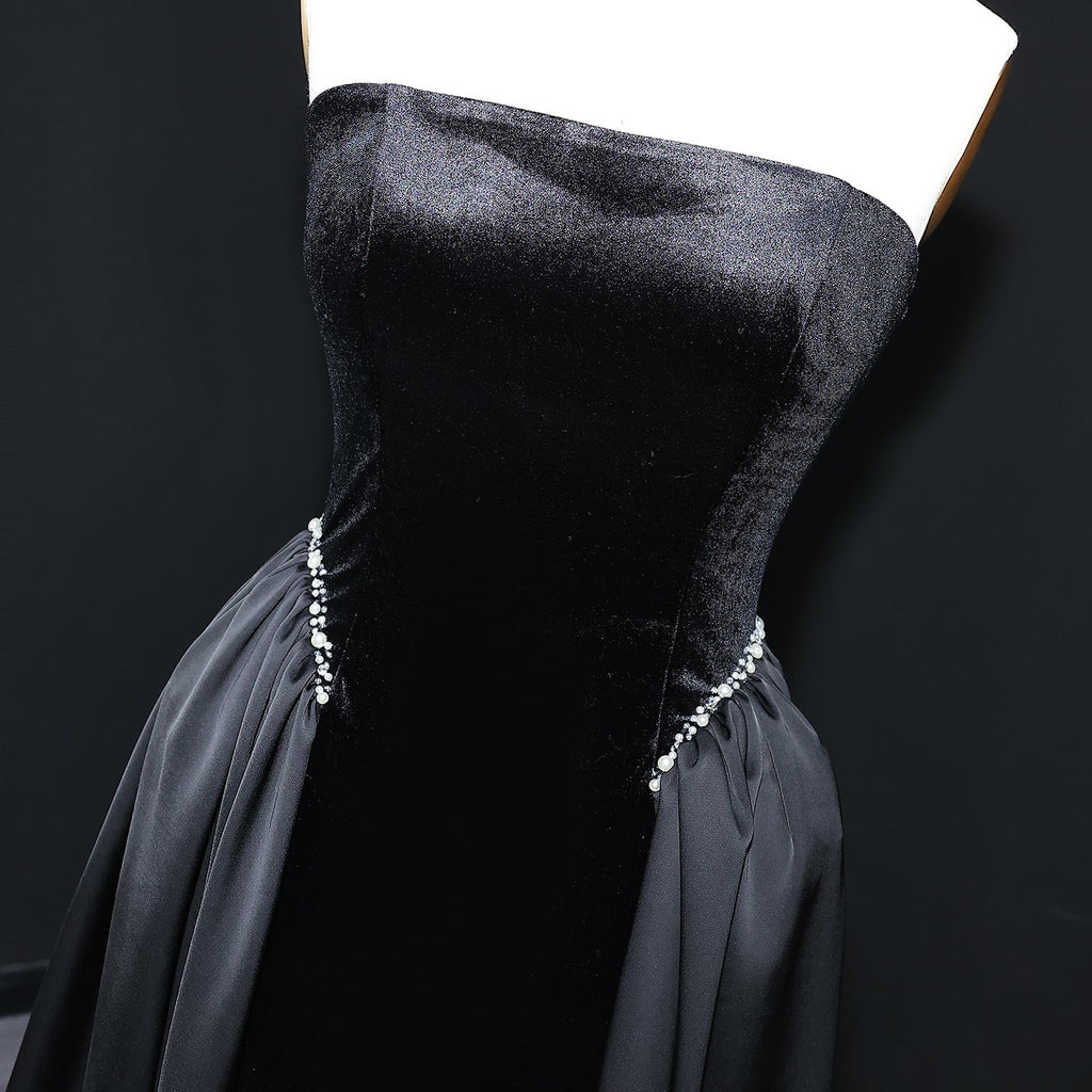 Elegant Black Strapless Evening Dress with Overskirt SF534