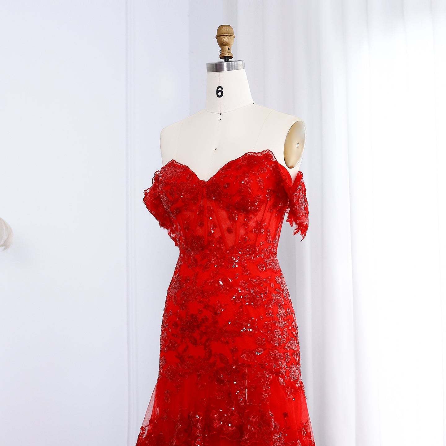 Glamorous Red Layered Ruffle Off-Shoulder Prom Dress SH151