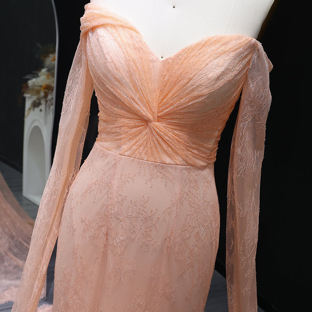 Purple Lace Mermaid Evening Dress with Cape Sleeves SF055