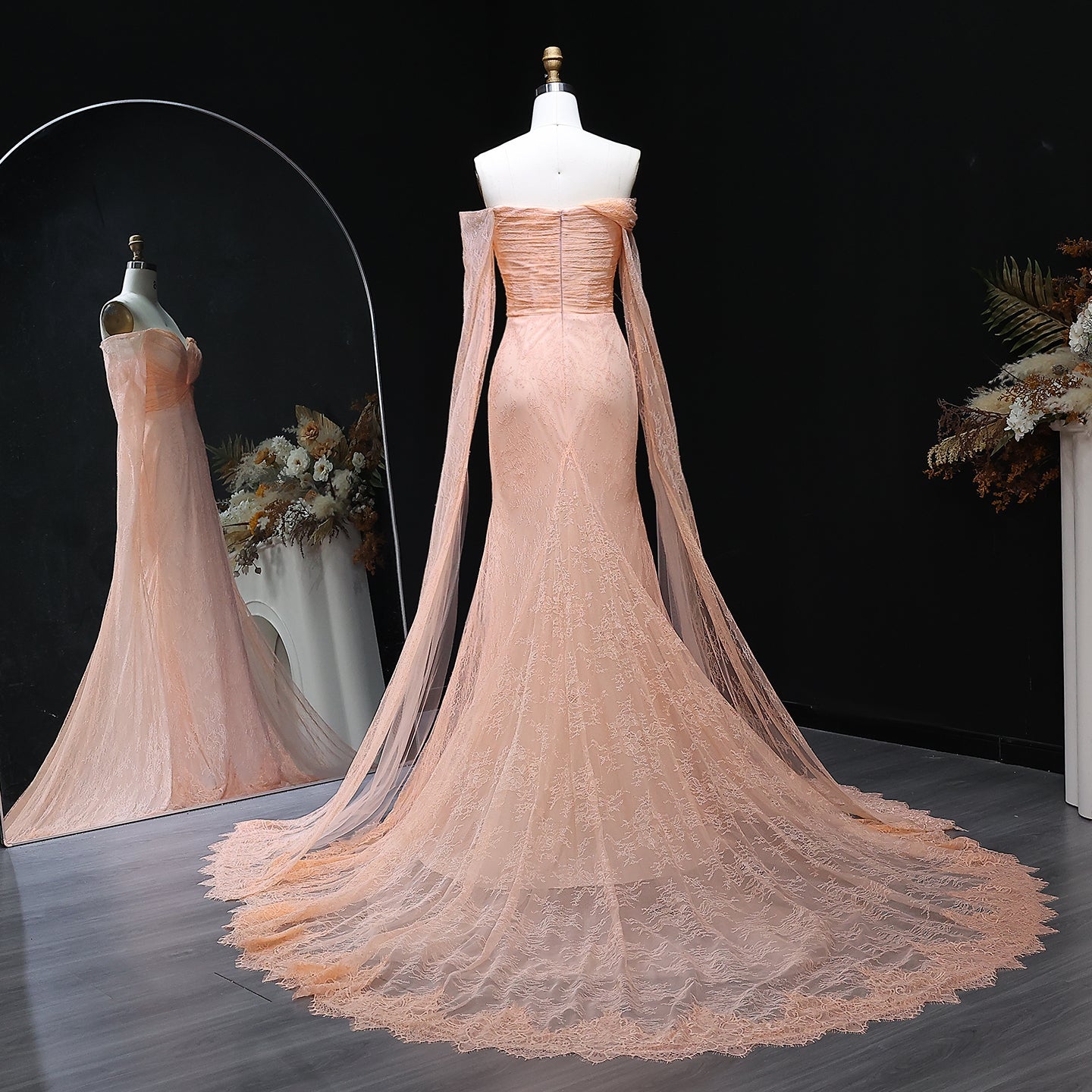 Purple Lace Mermaid Evening Dress with Cape Sleeves SF055