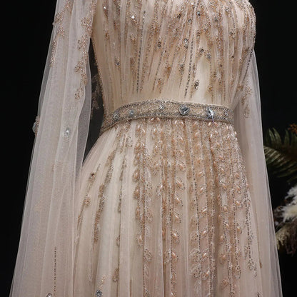 Luxury Beaded Evening Dress with Cape Sleeve SS495