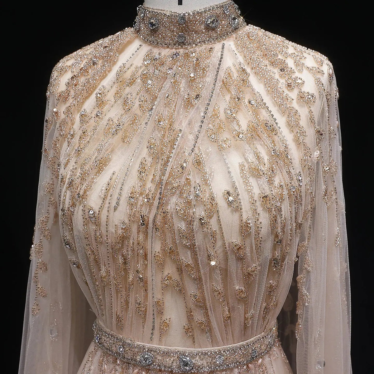 Luxury Beaded Evening Dress with Cape Sleeve SS495