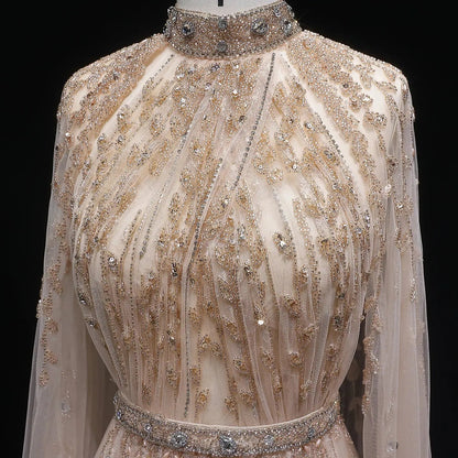 Luxury Beaded Evening Dress with Cape Sleeve SS495