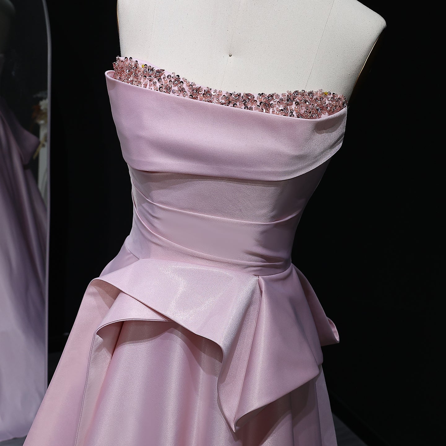 Elegant Beaded Pink Strapless A-Line Evening Dress SF193