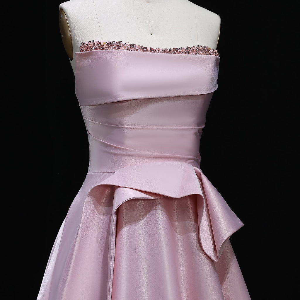 Elegant Beaded Pink Strapless A-Line Evening Dress SF193