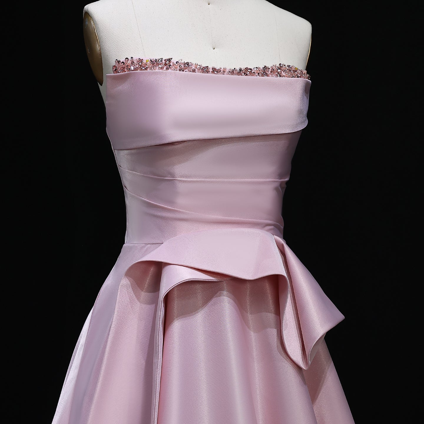 Elegant Beaded Pink Strapless A-Line Evening Dress SF193
