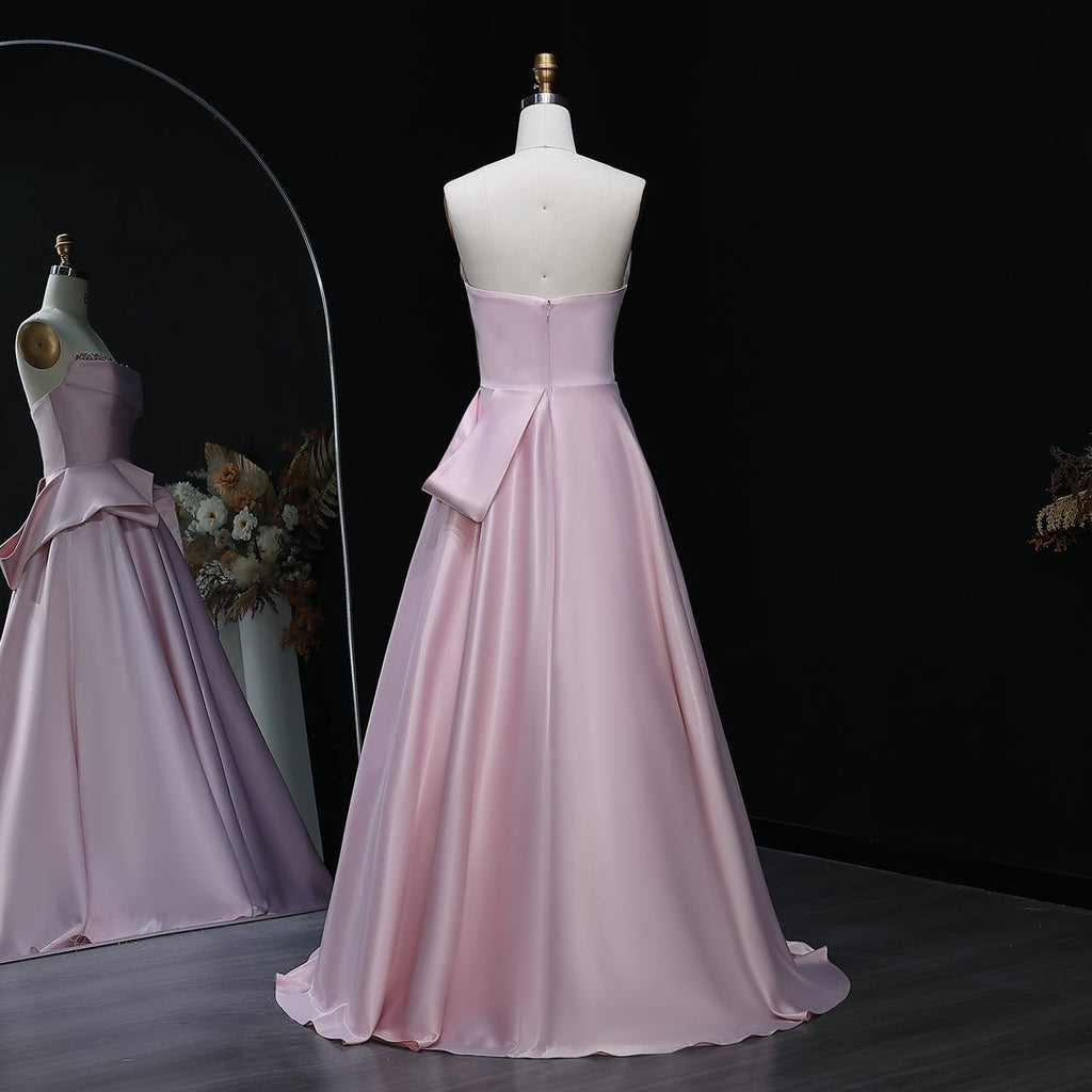 Elegant Beaded Pink Strapless A-Line Evening Dress SF193