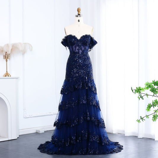 Glamorous Red Layered Ruffle Off-Shoulder Prom Dress SH151