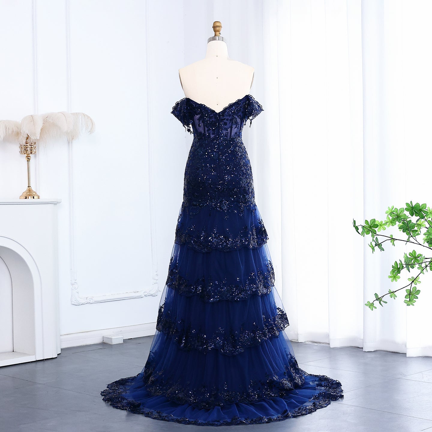 Glamorous Red Layered Ruffle Off-Shoulder Prom Dress SH151