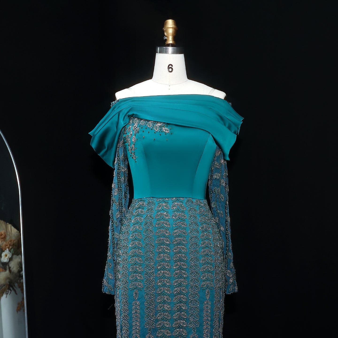 Elegant Off Shoulder Silver Evening Dress with Slit SS713
