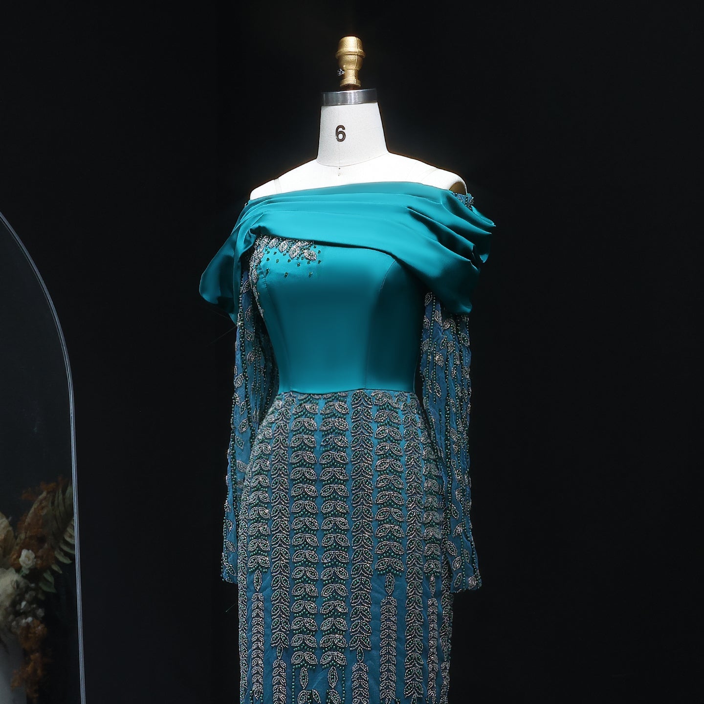 Elegant Off Shoulder Silver Evening Dress with Slit SS713