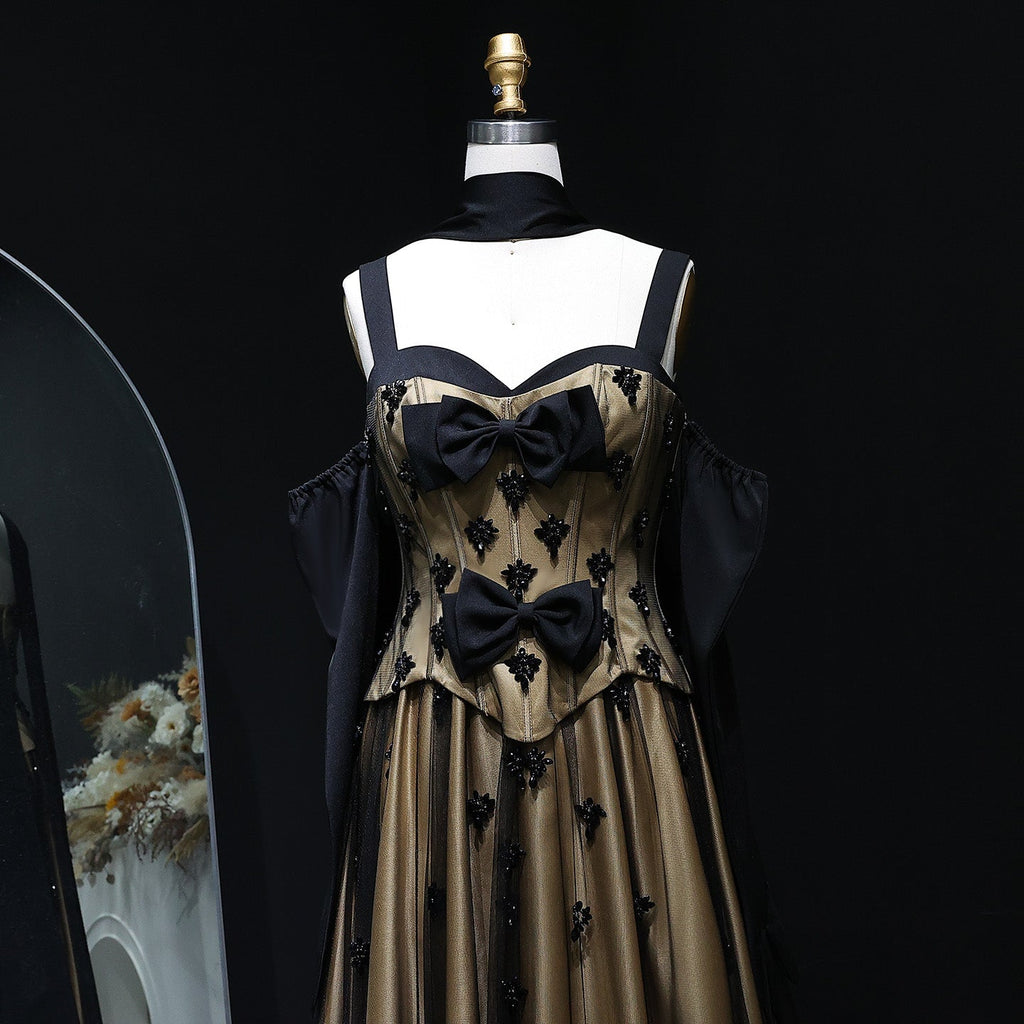 Luxury Black Gradient Strapless Lace Evening Dress with Scarf and Gloves SF241