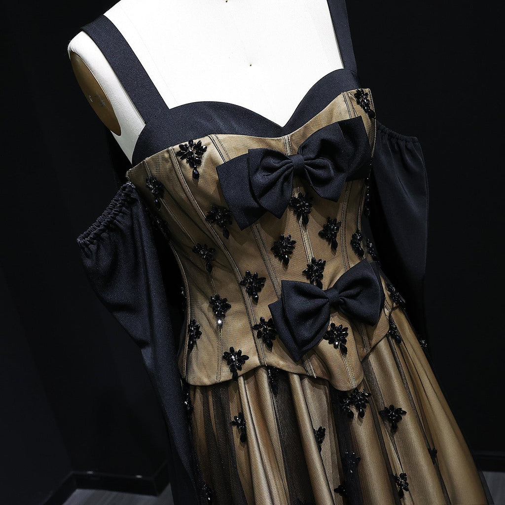 Luxury Black Gradient Strapless Lace Evening Dress with Scarf and Gloves SF241