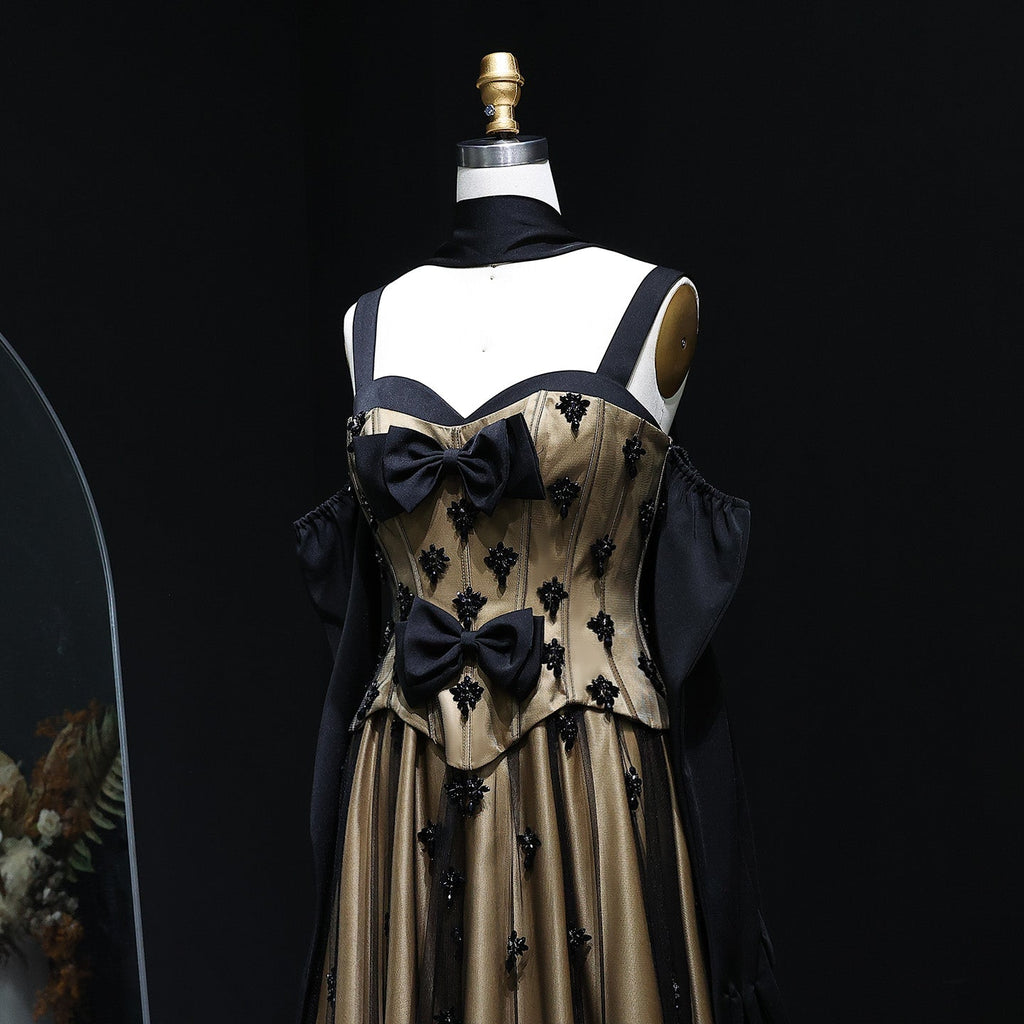 Luxury Black Gradient Strapless Lace Evening Dress with Scarf and Gloves SF241