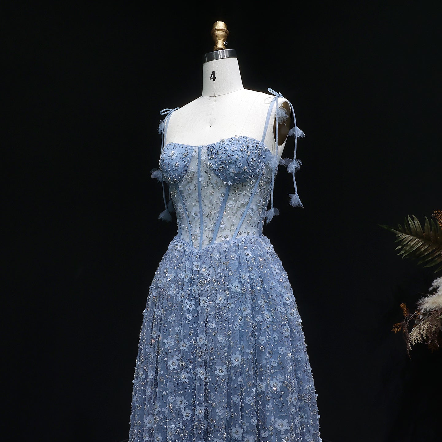 Elegant Pink 3D Floral Spaghetti Strap Evening Dress SS701