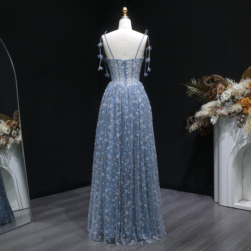 Elegant Pink 3D Floral Spaghetti Strap Evening Dress SS701