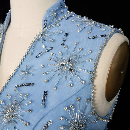 Luxury Blue Beaded 2 pieces Evening Dress with ruffles SS597