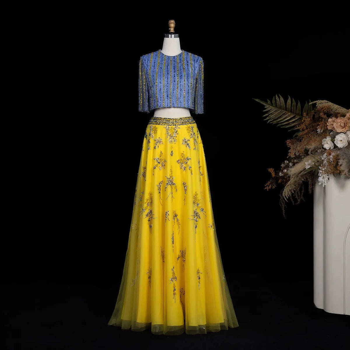 Luxury Beaded Yellow 2 Pieces Evening Dress SS490