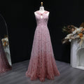 Glamorous Pink Ombre Beaded Sequin Halter Evening Dress SS709