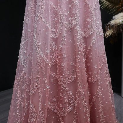 Luxury Gradient Pink Halter Neck Beaded Sequin Evening Dress SS709