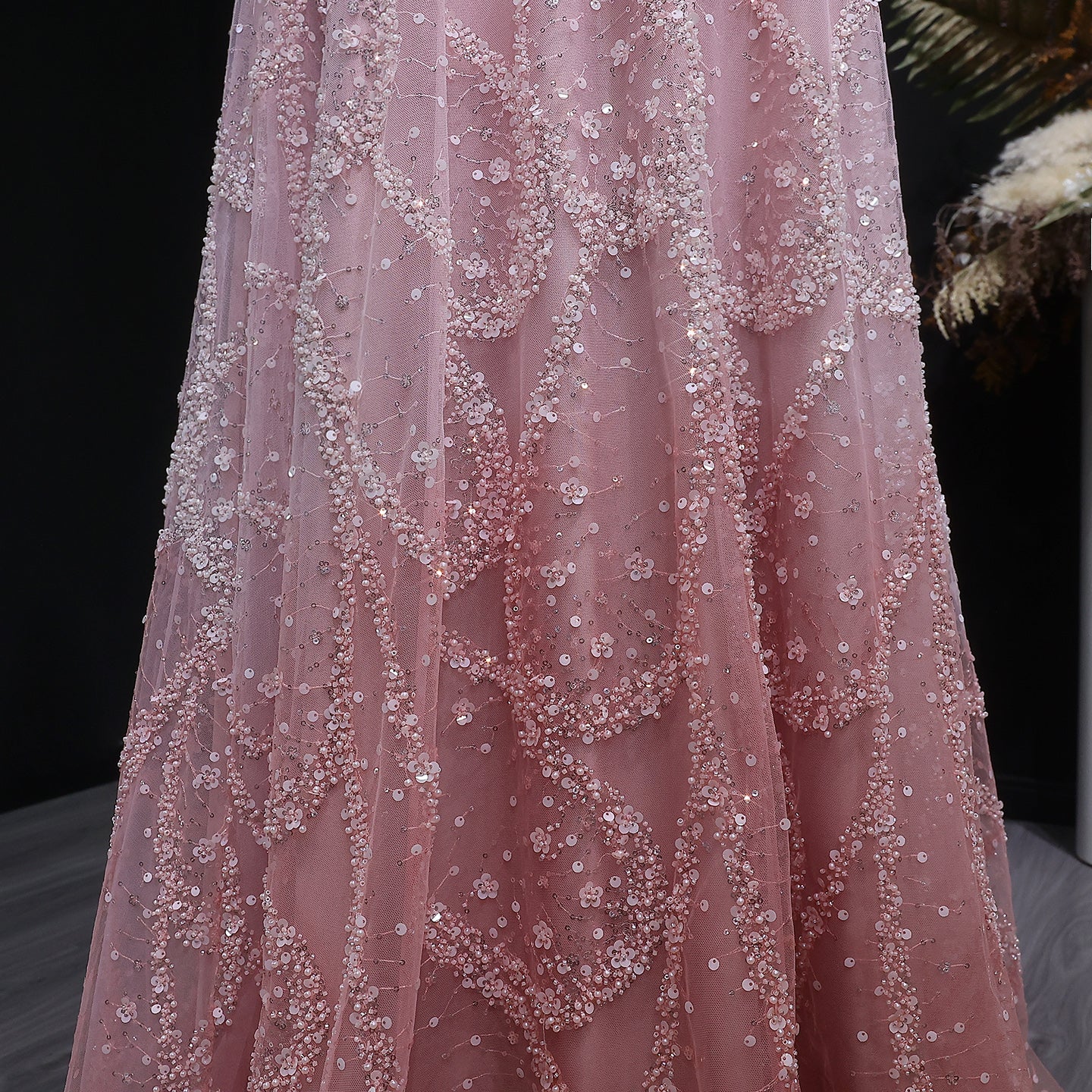 Glamorous Pink Ombre Beaded Sequin Halter Evening Dress SS709