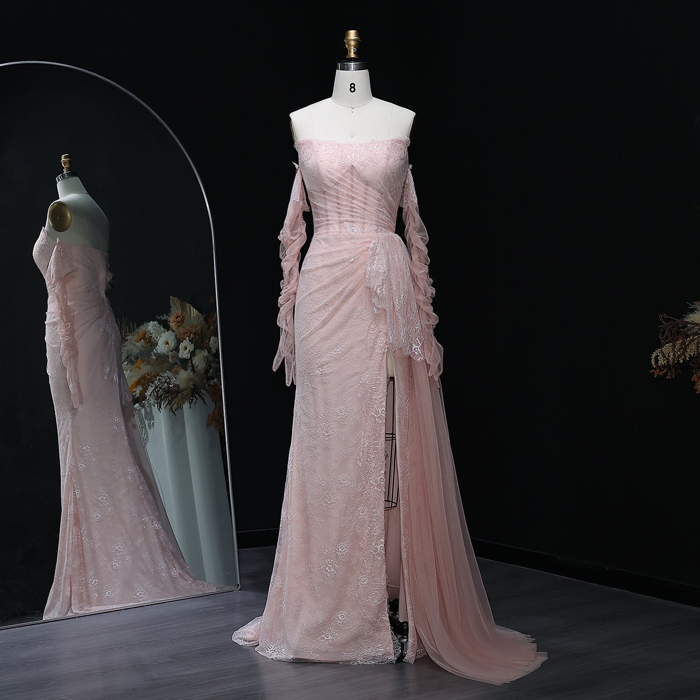 Elegant Pink Mermaid Evening Dress with Gloves SF204
