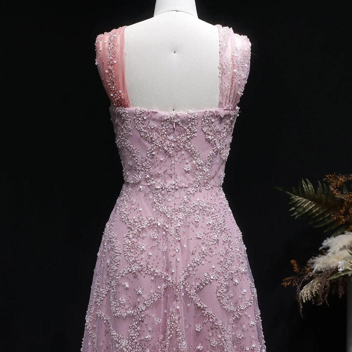 Luxury Gradient Pink Halter Neck Beaded Sequin Evening Dress SS709