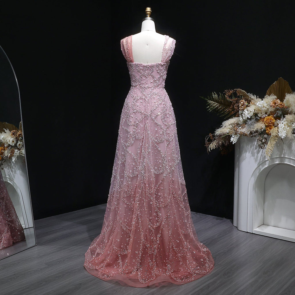 Glamorous Pink Ombre Beaded Sequin Halter Evening Dress SS709