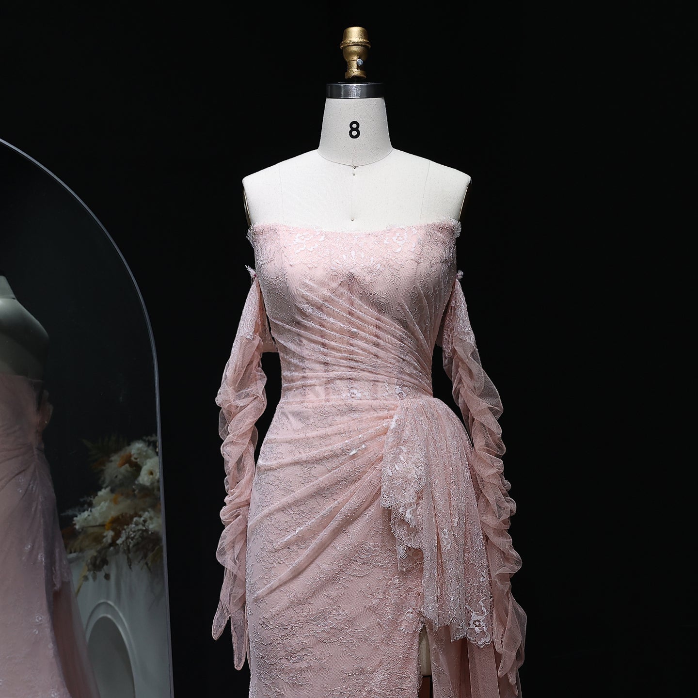 Elegant Pink Mermaid Evening Dress with Gloves SF204