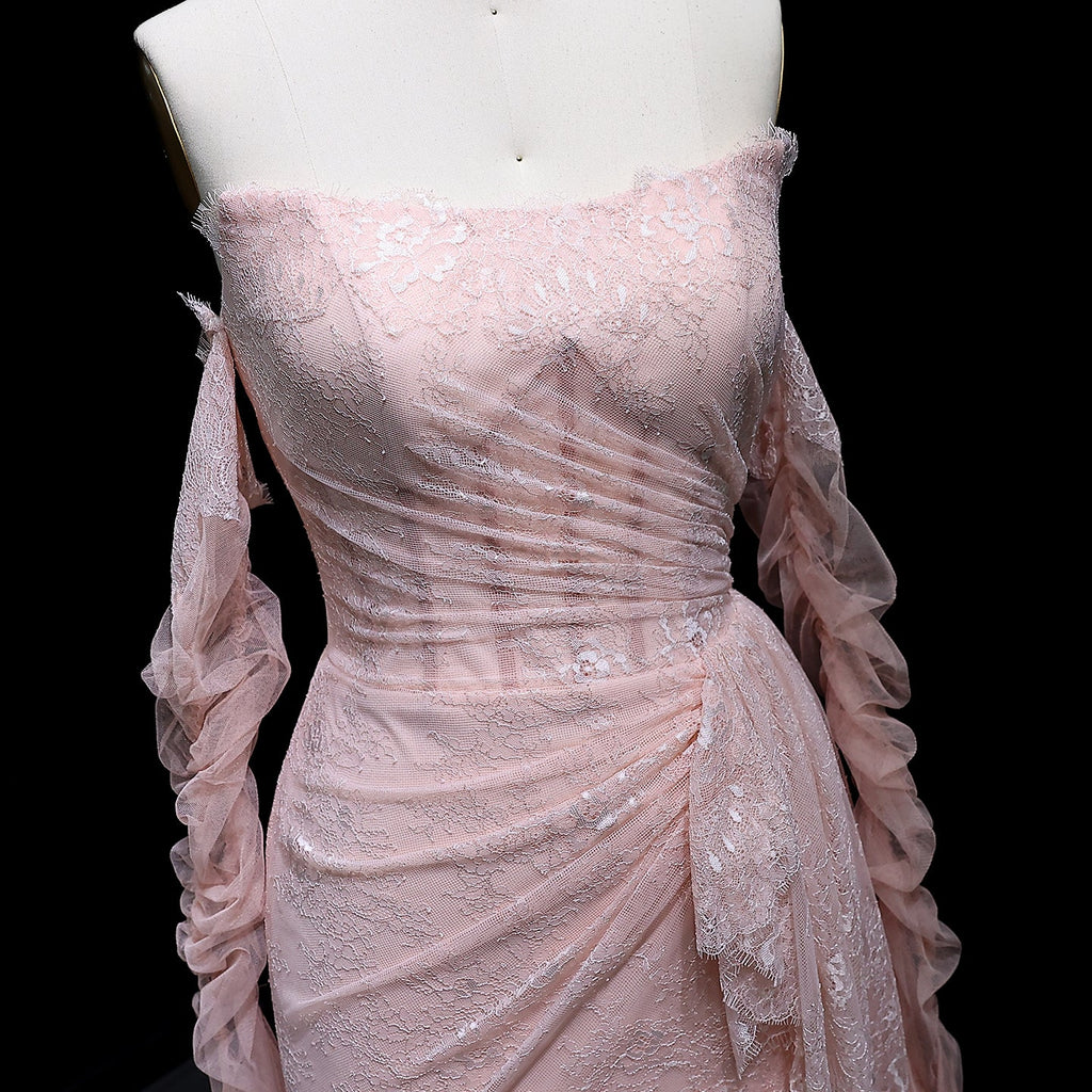 Elegant Pink Mermaid Evening Dress with Gloves SF204