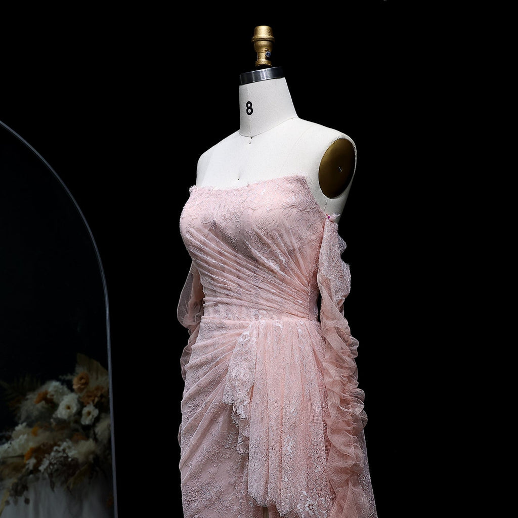 Elegant Pink Mermaid Evening Dress with Gloves SF204