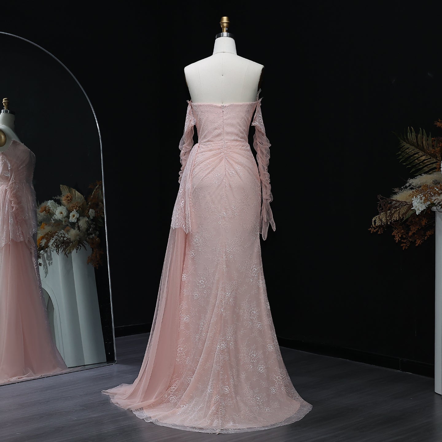 Elegant Pink Mermaid Evening Dress with Gloves SF204