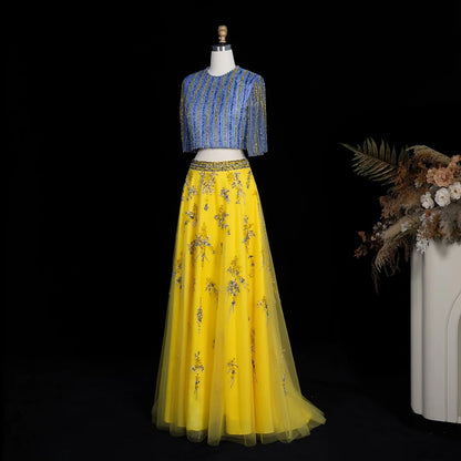 Luxury Beaded Yellow 2 Pieces Evening Dress SS490