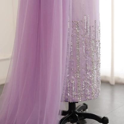 Luxury Lilac One Shoulder Evening Dress with Overskirt SS405