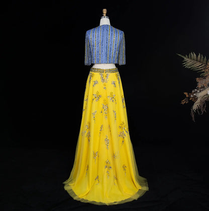 Luxury Beaded Yellow 2 Pieces Evening Dress SS490
