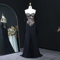 Elegant Lace pattern Strapless Black Evening Dress with Gloves and Slit SF201