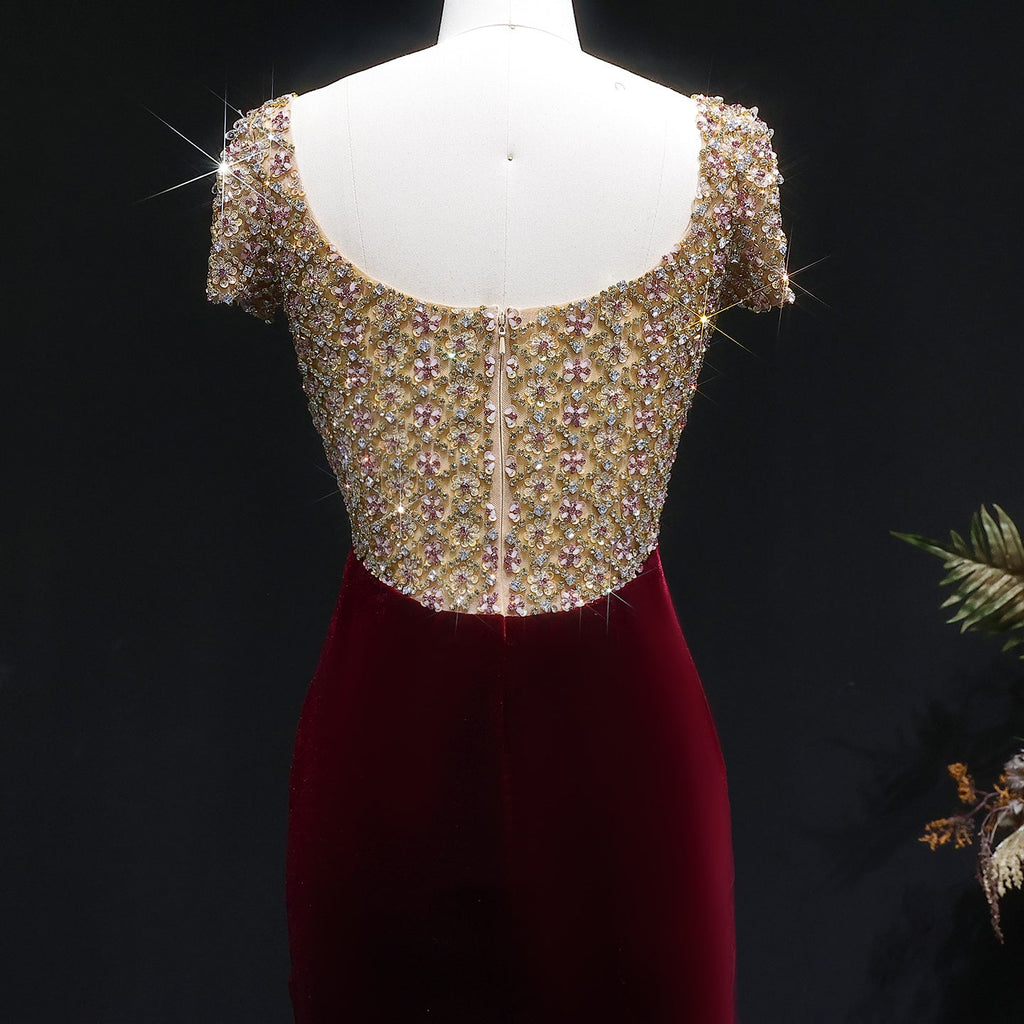 Elegant Crystal Black Midi Straight Evening Dresses SS282